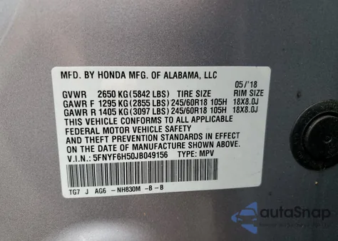2018 Honda Pilot Exl z USA, uszkodzony, nr VIN 5FNYF6H50JB049156